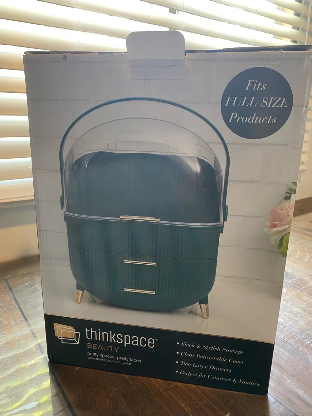 Cosmetic Storage Organizer Caddy in Teal with Clear Lid